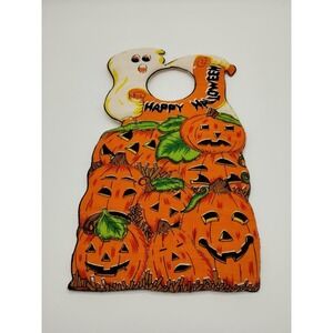 Vintage Halloween Stuffed Cotton Fabric Pumpkin Ghost Door Knob Hanger Handmade